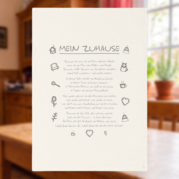Geschirrtuch „Mein Zuhause“ – Bio-Baumwolle, 50 × 70 cm