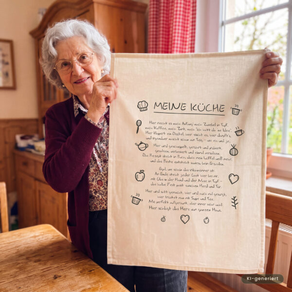 Geschirrtuch „Meine Küche“ – Bio-Baumwolle, 50 × 70 cm